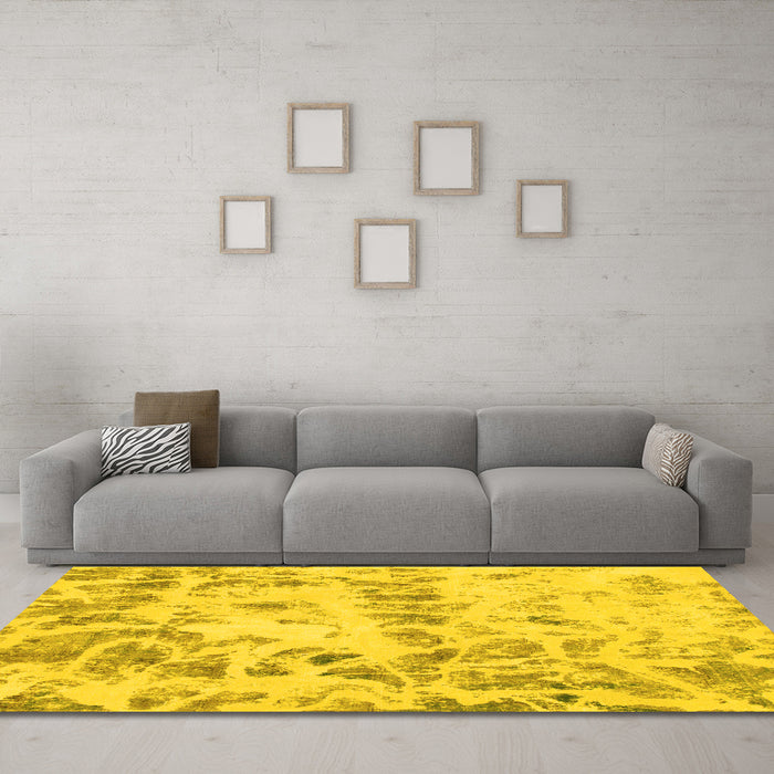 Machine Washable Abstract Yellow Modern Rug in a Living Room, wshabs967yw