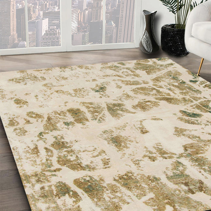 Abstract Metallic Gold Modern Rug in Family Room, abs967