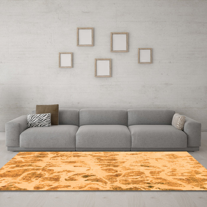 Machine Washable Abstract Orange Modern Area Rugs in a Living Room, wshabs967org