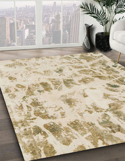 Machine Washable Abstract Metallic Gold Rug in a Family Room, wshabs967