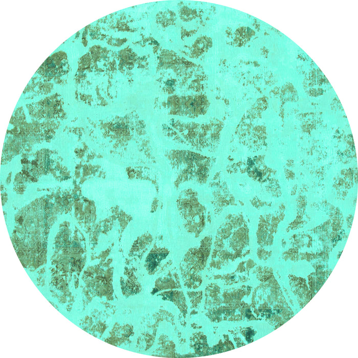 Round Abstract Turquoise Modern Rug, abs967turq