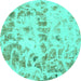 Round Abstract Turquoise Modern Rug, abs967turq