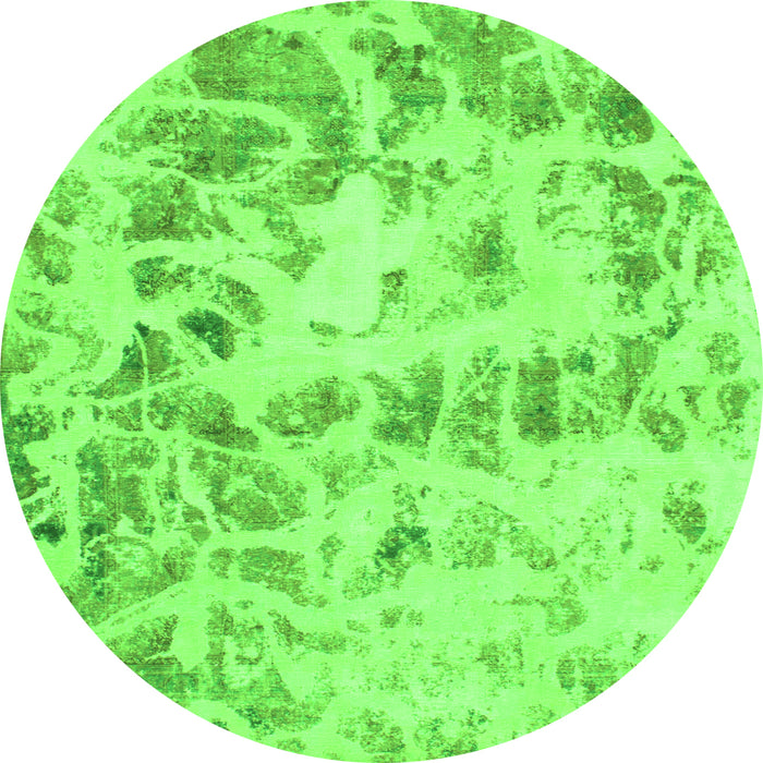 Round Machine Washable Abstract Green Modern Area Rugs, wshabs967grn