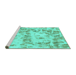 Sideview of Machine Washable Abstract Turquoise Modern Area Rugs, wshabs967turq
