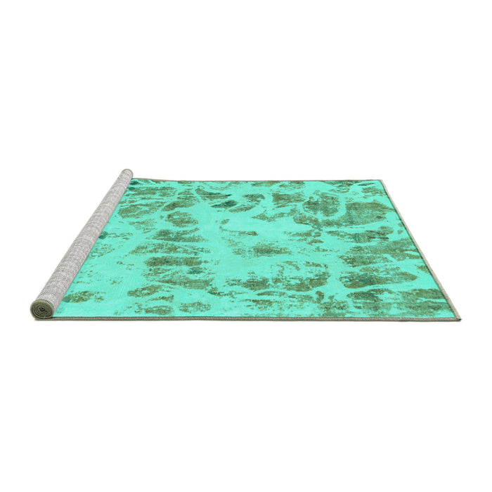 Sideview of Machine Washable Abstract Turquoise Modern Area Rugs, wshabs967turq