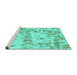 Sideview of Machine Washable Abstract Turquoise Modern Area Rugs, wshabs967turq