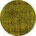 Round Machine Washable Abstract Yellow Modern Rug, wshabs968yw