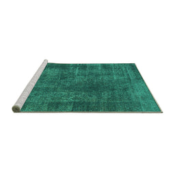 Sideview of Machine Washable Abstract Turquoise Modern Area Rugs, wshabs968turq