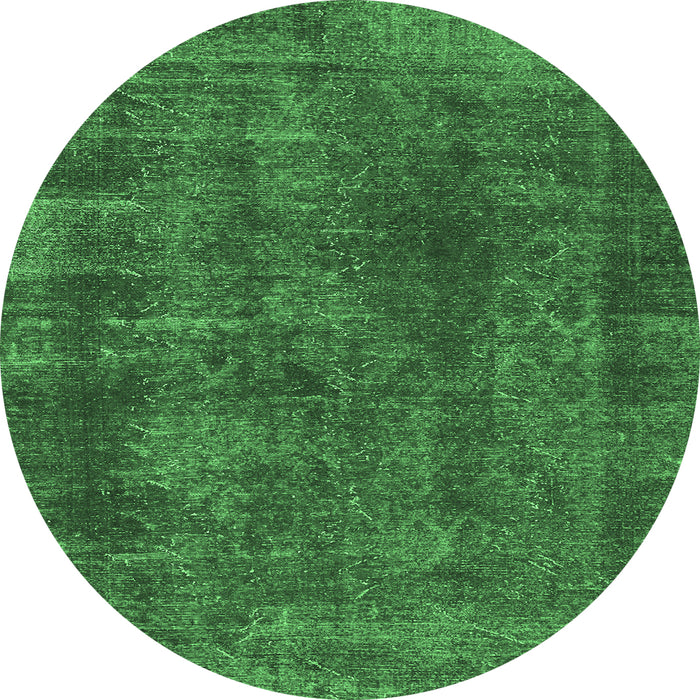 Round Machine Washable Abstract Emerald Green Modern Area Rugs, wshabs968emgrn