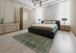 Abstract Army Green Modern Rug in a Bedroom, abs968