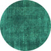 Round Abstract Turquoise Modern Rug, abs968turq