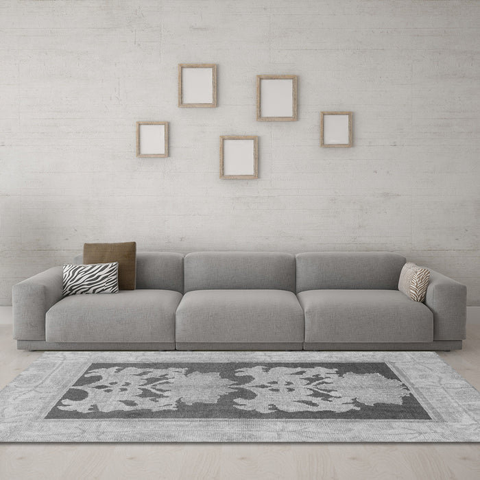 Machine Washable Abstract Gray Modern Rug in a Living Room,, wshabs969gry