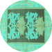 Round Machine Washable Abstract Turquoise Modern Area Rugs, wshabs969turq