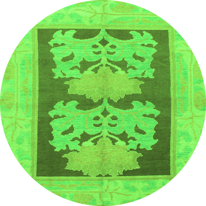 Round Machine Washable Abstract Green Modern Area Rugs, wshabs969grn