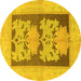 Round Machine Washable Abstract Yellow Modern Rug, wshabs969yw