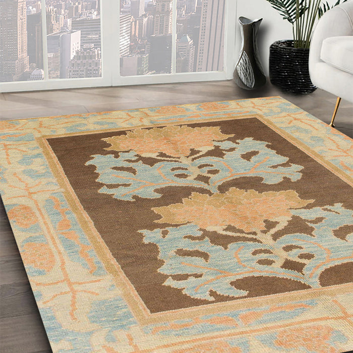 Machine Washable Abstract Bronze Brown Rug in a Family Room, wshabs969