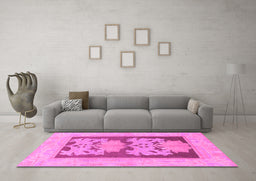 Machine Washable Abstract Pink Modern Rug in a Living Room, wshabs969pnk