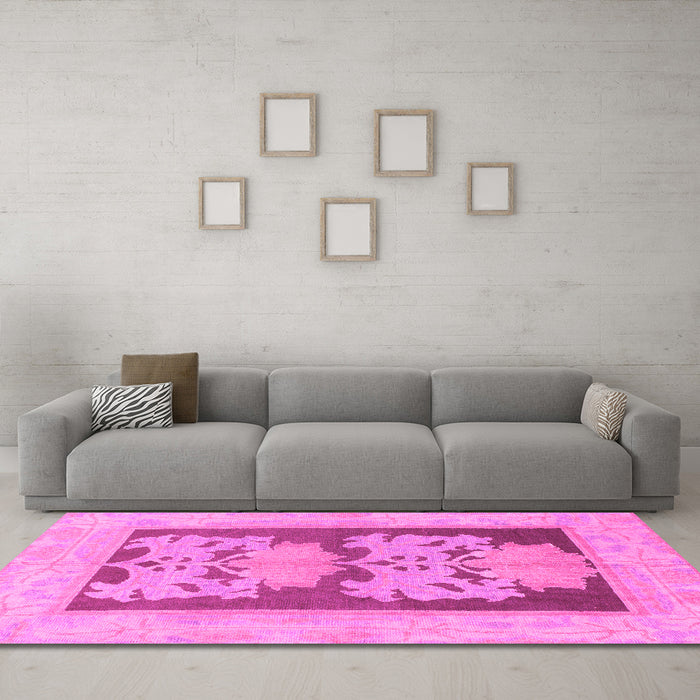 Machine Washable Abstract Pink Modern Rug in a Living Room, wshabs969pnk