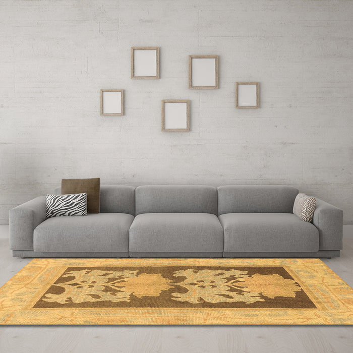 Machine Washable Abstract Brown Modern Rug in a Living Room,, wshabs969brn