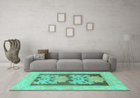 Machine Washable Abstract Turquoise Modern Rug, wshabs969turq