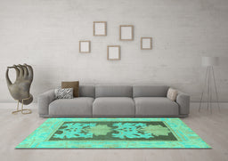Machine Washable Abstract Turquoise Modern Area Rugs in a Living Room,, wshabs969turq