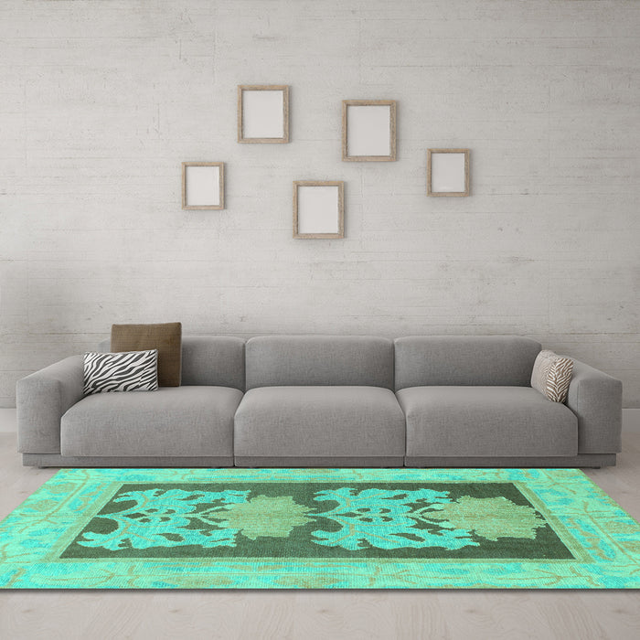 Machine Washable Abstract Turquoise Modern Area Rugs in a Living Room,, wshabs969turq
