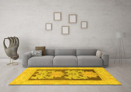 Machine Washable Abstract Yellow Modern Rug in a Living Room, wshabs969yw