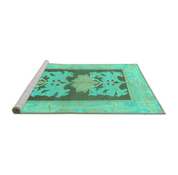 Sideview of Machine Washable Abstract Turquoise Modern Area Rugs, wshabs969turq