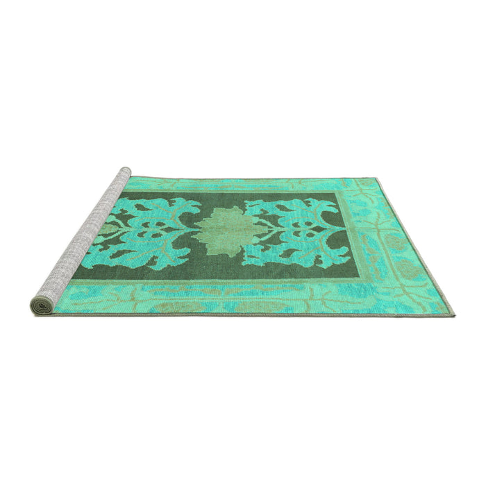 Sideview of Machine Washable Abstract Turquoise Modern Area Rugs, wshabs969turq