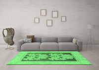 Machine Washable Abstract Emerald Green Modern Rug, wshabs969emgrn