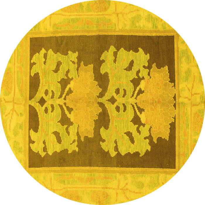Round Abstract Yellow Modern Rug, abs969yw
