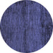 Round Machine Washable Abstract Blue Modern Rug, wshabs96blu