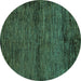 Round Abstract Turquoise Modern Rug, abs96turq