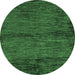 Round Machine Washable Abstract Emerald Green Modern Area Rugs, wshabs96emgrn