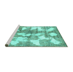 Sideview of Machine Washable Abstract Turquoise Modern Area Rugs, wshabs970turq