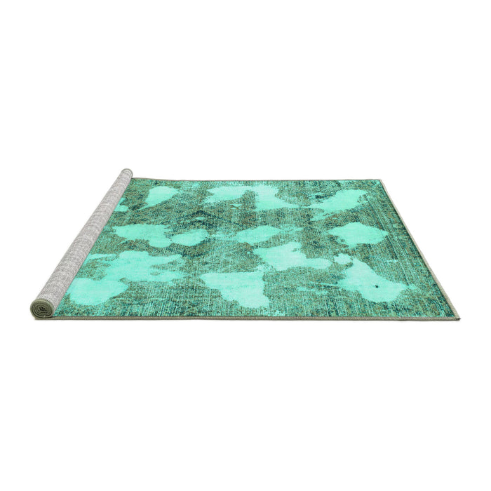 Sideview of Machine Washable Abstract Turquoise Modern Area Rugs, wshabs970turq
