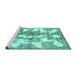 Sideview of Machine Washable Abstract Turquoise Modern Area Rugs, wshabs970turq