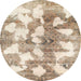 Round Machine Washable Abstract Dark Almond Brown Rug, wshabs970