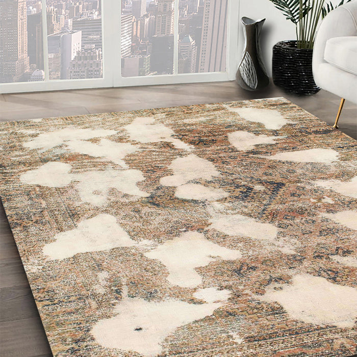 Abstract Dark Almond Brown Modern Rug in Family Room, abs970
