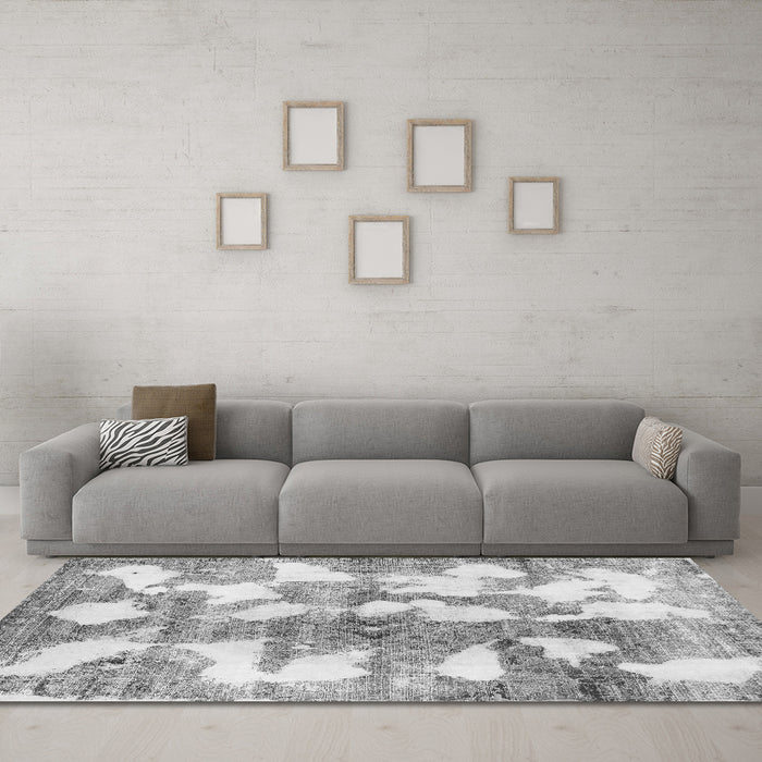 Machine Washable Abstract Gray Modern Rug in a Living Room,, wshabs970gry