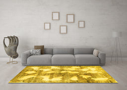 Machine Washable Abstract Yellow Modern Rug in a Living Room, wshabs970yw