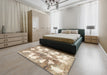 Abstract Dark Almond Brown Modern Rug in a Bedroom, abs970