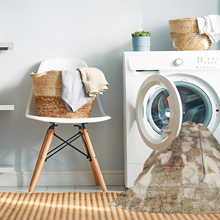 Machine Washable Abstract Dark Almond Brown Rug in a Washing Machine, wshabs970