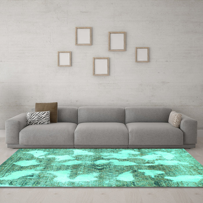 Machine Washable Abstract Turquoise Modern Area Rugs in a Living Room,, wshabs970turq