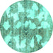 Round Machine Washable Abstract Turquoise Modern Area Rugs, wshabs970turq