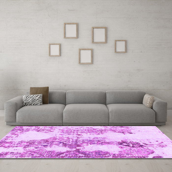 Machine Washable Abstract Purple Modern Area Rugs in a Living Room, wshabs971pur