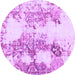 Round Machine Washable Abstract Purple Modern Area Rugs, wshabs971pur