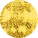 Round Abstract Yellow Modern Rug, abs971yw