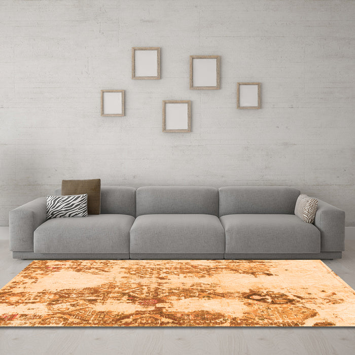 Machine Washable Abstract Orange Modern Area Rugs in a Living Room, wshabs971org