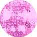 Round Machine Washable Abstract Pink Modern Rug, wshabs971pnk